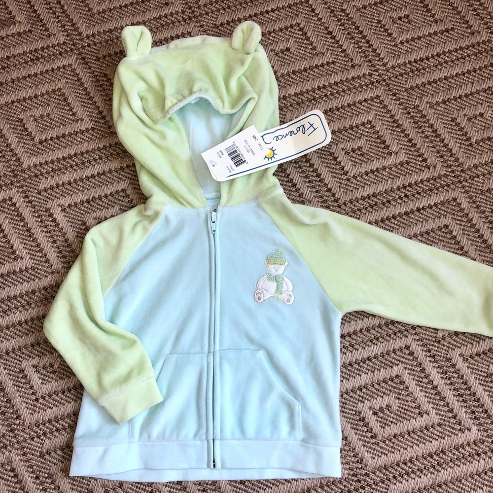 NWT cozy Florence Eiseman velour hooded sweatshirt for boy or girl! 24m